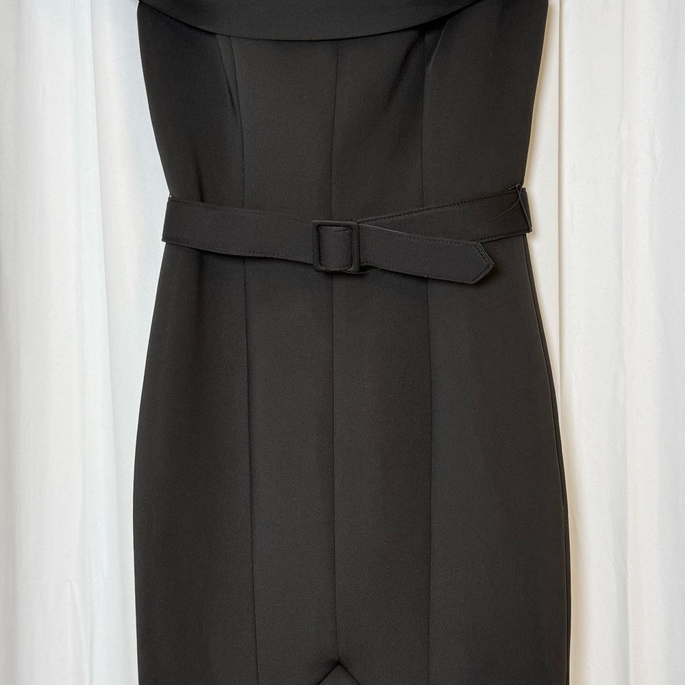 Badgley Mischka Off Shoulder Belted Scuba Dress Black NWT Size 8 - Picture 7 of 14